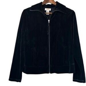 Talbots Pima Cotton Blend Velour Zip Up Jacket Women's Black Soft Everyday